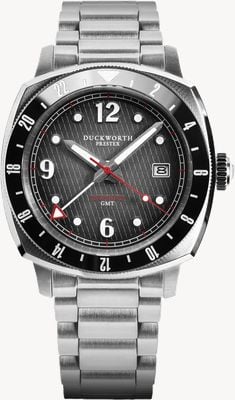 Duckworth Prestex Rivington GMT (42mm) Black Fumé Waffle Dial / Stainless Steel D489-01-ST