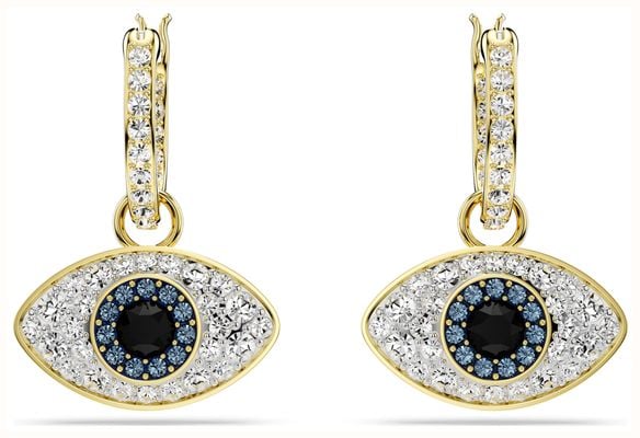 Swarovski Symbolica Drop Earrings Evil Eye Blue and White Crystals Gold-Tone Plated 5692163