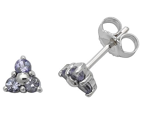 James Moore TH ED240WT 9k White Gold 3 Stone Tanzanite Stud Jewellery