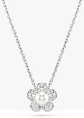 Swarovski x Ariana Grande Flower Round-Cut Rhodium-Plated Necklace 5755817