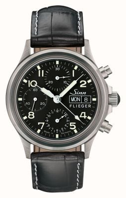 Sinn 356 Sa PILOT Chronograph (38.5mm) Black Dial / Black Cowhide Leather Strap Watch Sapphire Glass 356.070 BLACK LEATHER