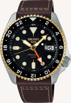 Seiko 5 Sports SKX GMT Mocha Black Dial / Brown Leather Strap SSK036K1