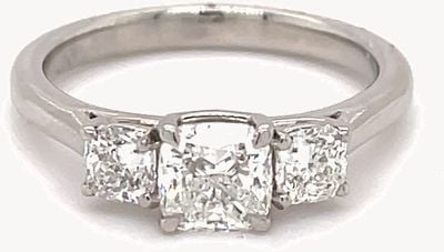 GIA Certified Platinum 3 Stone Cushion Cut Ring 1.1.38ct TRL22831