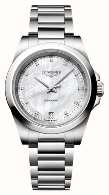 LONGINES Conquest Diamond Quartz (34mm) White Mother-of-Pearl Dial / Stainless Steel Bracelet L34604876
