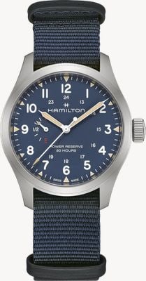 Hamilton Khaki Field Power Reserve Mechanical (40mm) Blue Dial / Blue NATO Textile Strap Watch H69509940