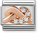 Nomination Classic Symbols In Stainless Steel With 9ct Rose Gold And Cubic Zirconia WHITE Knot Charm 430302/06