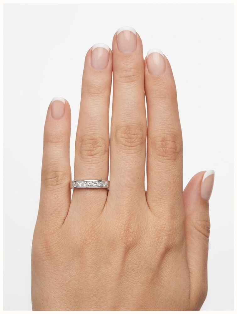 7 Stone Natural Princess Cut Diamond 18k White Gold Half Eternity Ring JM1323 - alternate view 4