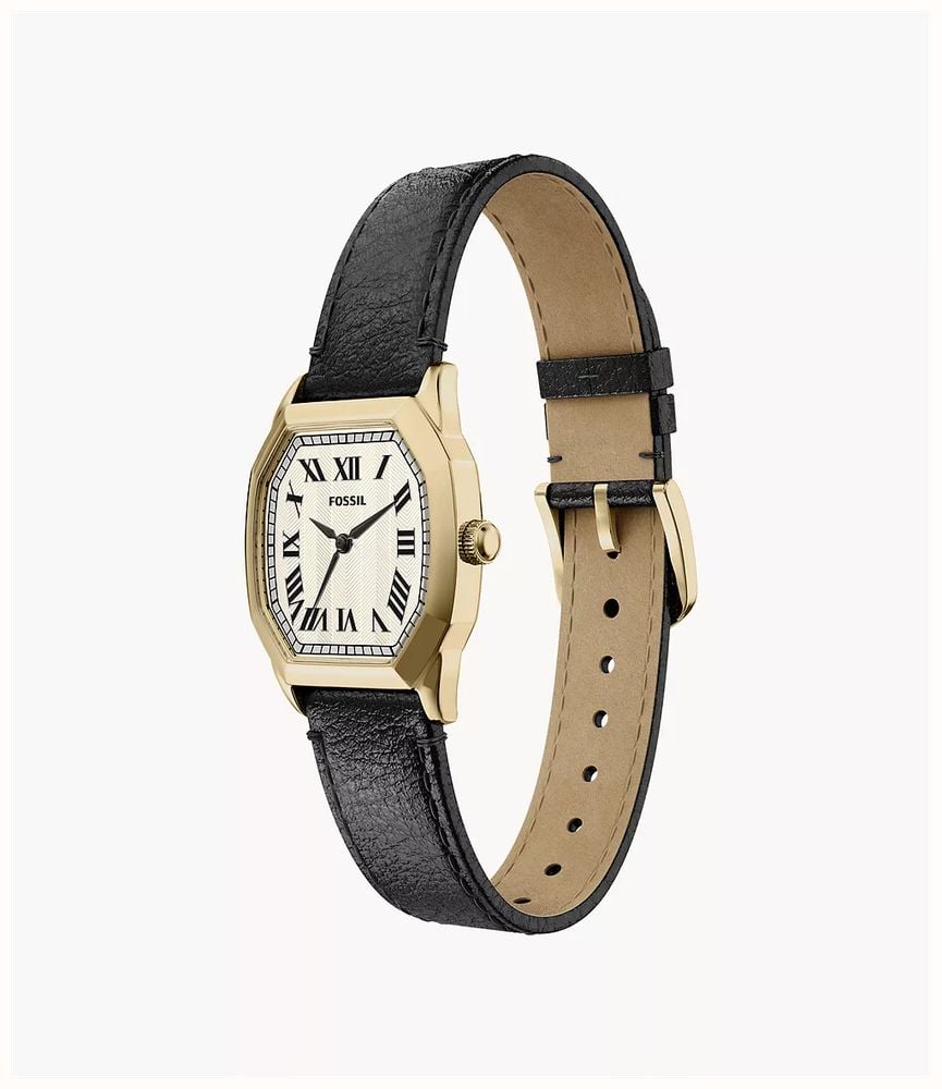 Fossil Harlow 27 mm Three-Hand Black Leather Watch and Bracelet Set ES5526SET - alternate view 5