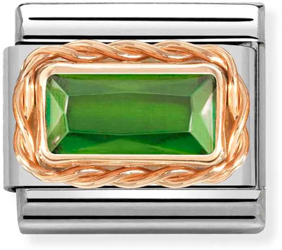 Nomination Classic Stainless Steel Rose Gold Facetted Green Baguette Crystal Charm 430604/004