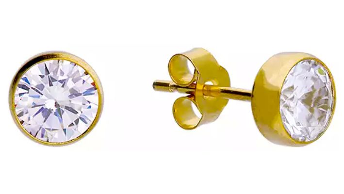 James Moore CME L6014 9ct Gold Earring 4mm round rub-over CZ Jewellery