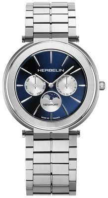 Herbelin Men's Newport Slim Moonphase (41.5mm) Blue Dial / Stainless Steel Bracelet 12722B25