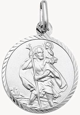 Silver Round Dia Cut Edge St Christopher Coin Pendant G6960