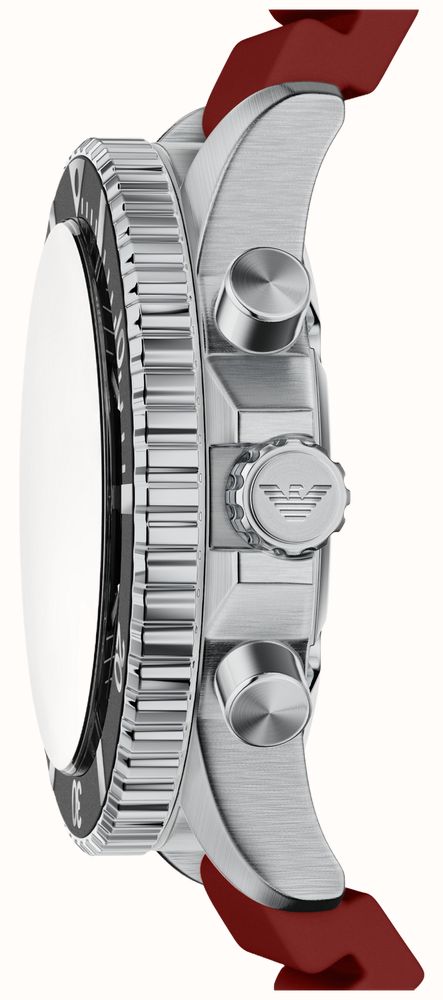 Emporio Armani World Explorer Chronograph (43mm) Black Dial / Red Rubber & Stainless Steel Bracelet AR80091SET - alternate view 2