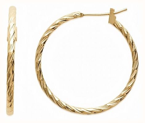 Burren Jewellery 18k Gold Plate Hoop Earrings Rope Style With Hinge (30mm) E1180