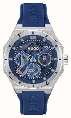 HUGO Men's #Grail Skeleton (44mm) Blue Dial / Blue Silicone Strap 1530375