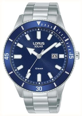 Lorus Men's Solar (43mm) Dark Blue Dial / Stainless Steel Bracelet RX313AX9