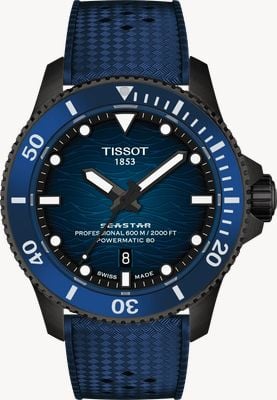 Tissot Seastar 2000 Powermatic 80 (44mm) Blue Wave Dial / Blue Rubber Strap Watch T1209073704100