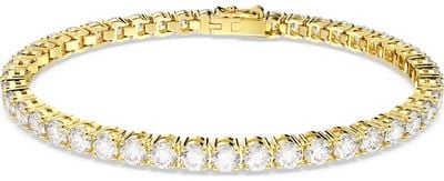 Swarovski Matrix Tennis bracelet, Round cut, White, Gold-tone plated 5657665