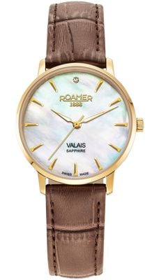 Roamer Women's Valais (32mm) Mother-of-Pearl Dial / Brown Leather and Gold Steel Mesh Strap Set 989847 48 10 05