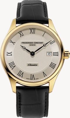Frederique Constant Classics Quartz Date (40mm) Cream Clous de Paris Guilloché / Black Leather Strap FC-220CR5B5