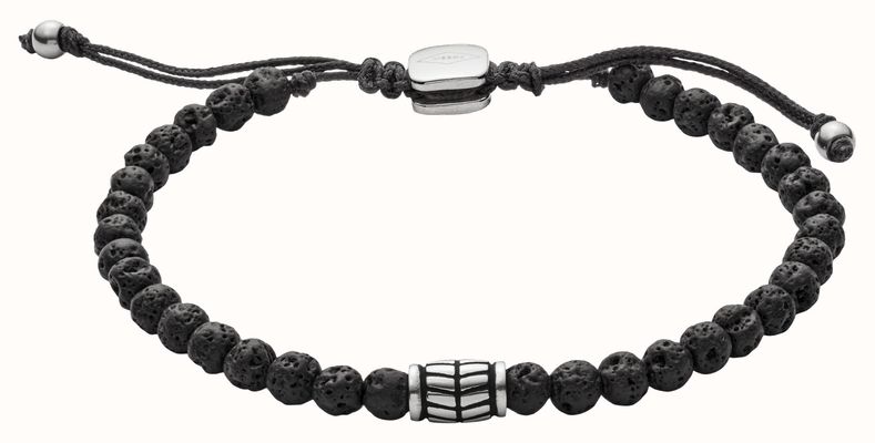 Fossil Men's Semi-Precious Black Bead Stainless Steel Bracelet JF02887040