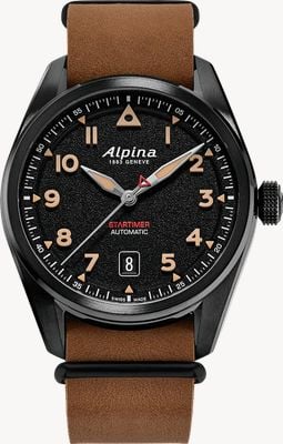 Alpina Startimer Pilot Automatic (40mm) Textured Black Dial / Brown Leather NATO Strap AL-525BW4SB36