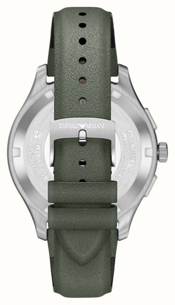 Emporio Armani Quartz Chronograph (40mm) Ivory Sunray Dial / Green Leather Strap AR11801 - alternate view 2