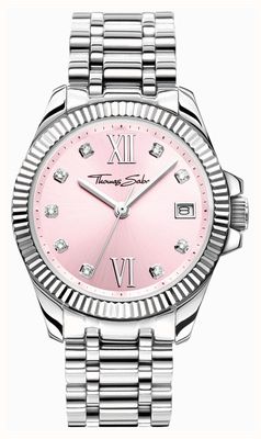 Thomas Sabo Divin Crono Cristallo 38mm - Orologio Uomo Donna Quadrante Nero, Cinturino Bicolore WA0398-291-201-38