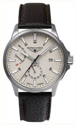 Bauhaus Aviation Titanium Automatic Power-Reserve (42mm) Beige Luminous Dial / Black Leather Strap 2860-5