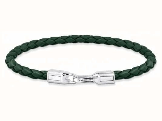 Thomas Sabo Silver Bracelet With Braided, Green Leather A2147-682-6-L17