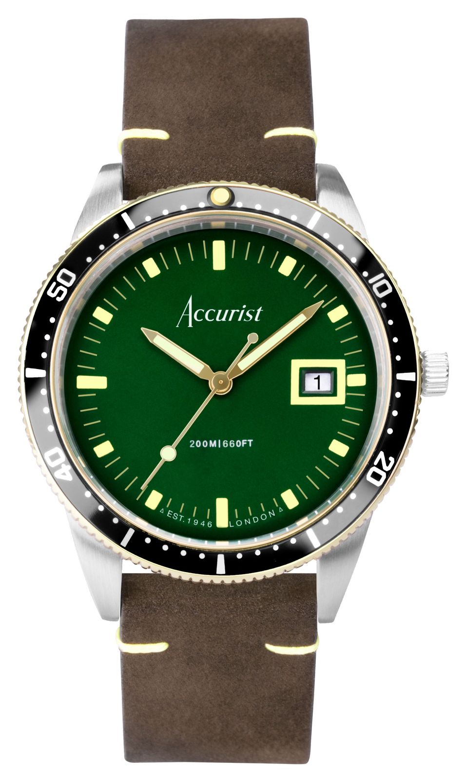 Accurist 72000 Men's Dive (42mm) Green Dial / Brown Leather Watch