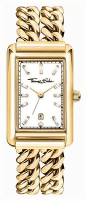 Thomas Sabo Crystal Quartz Rectangular (22mm) White Sunray Dial / Double-Row Stainless Steel Bracelet WA0429-291-207-22
