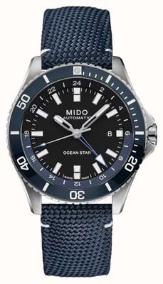 Mido Ocean Star GMT Automatic (44mm) Black Dial / Blue Hybrid Leather Strap M0266291705100
