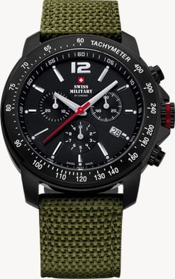 Swiss Military by Chrono Men's Army-Style Chronograph (42mm) Black Dial / Green Nylon Strap SM34033.07