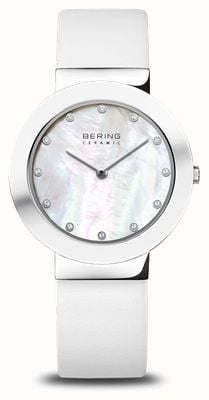 Bering Ceramic Women's (38mm) Mother-Of-Pearl Dial / White Leather Strap 11435-604