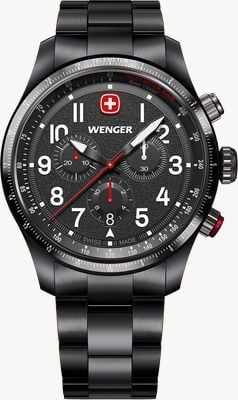 Wenger Terragraph Quartz Chronograph (43mm) Textured Black Dial / Black PVD Stainless Steel Bracelet 01.0543.117