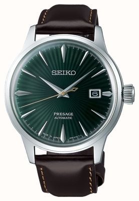 Seiko Presage Automatic Green Dial 'Cocktail Time' Brown Leather Strap SRPD37J1