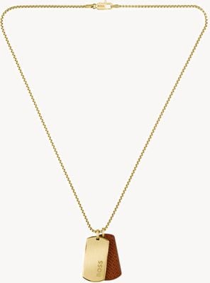 BOSS Jewellery Devon Gold-Tone & Leather Tag Necklace 1580835