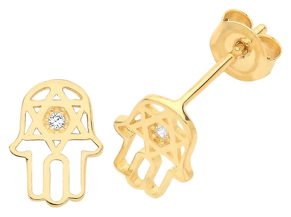 Treasure House ES1604 9ct Yellow Gold Hamsa Hand Cubic Jewellery
