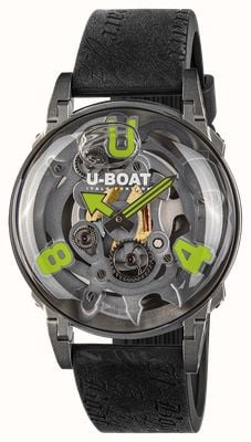 U-Boat U-65 SS Green (44mm) Grey Skeleton Dial / Black Vintage-Style Silicone Strap 3350