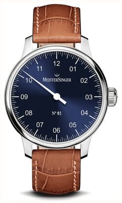 MeisterSinger №01 (43mm) Sunburst Blue Dial / Cognac Brown Leather Strap AM3308-SG02