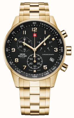 Swiss Military by Chrono Men's Minimalist Chronograph (41mm) Black Dial / Gold PVD Stainless Steel Bracelet SM34012.12