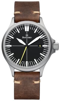 Damasko DS30 YELLOW Three-Hand Automatic (39mm) Black Dial / Vintage Mocha Leather Strap Watch DS30 YELLOW VINTAGE MOCHA LEATHER