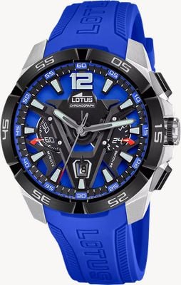 Lotus Vortex Quartz Chronograph (45.3mm) Blue & Black Dial / Blue Rubber Strap L18944/4