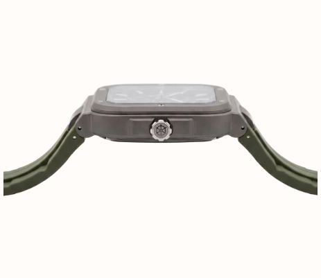 Herbelin Cap Camarat Square Titanium Automatic (40.5mm) Skeleton Dial / Khaki Green FKM Rubber Strap Watch 1846SQTDCK - alternate view 4