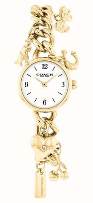 Coach Iris 22mm White Dial Gold Tone Steel Charm Bracelet Watch 14504648