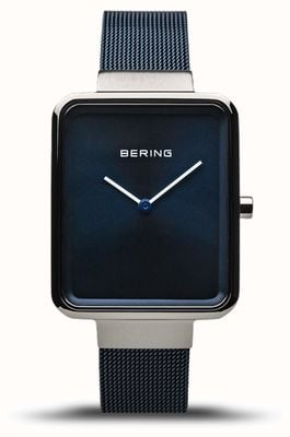Bering Classic | Polished/Brushed Silver | Blue Mesh Strap | 14528-307