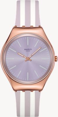 Swatch SIMPLY BEACHY (38mm) Purple Sun-Brushed Dial / Purple & White Striped Silicone Strap SYXG130