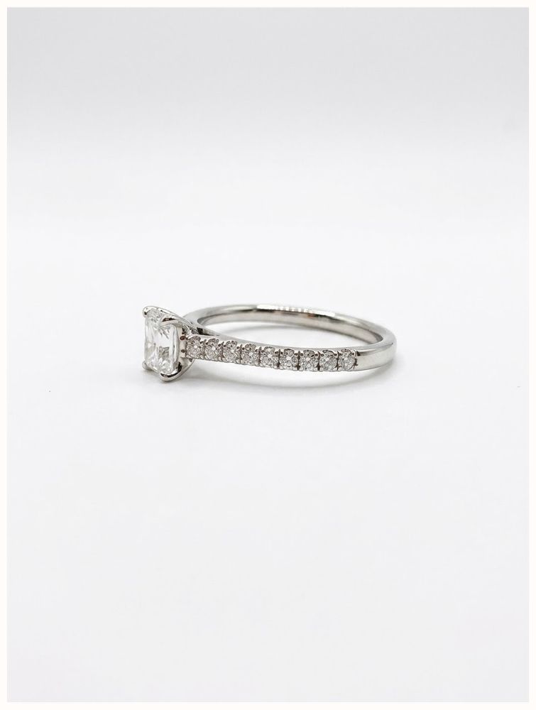 0.52ct Radiant Natural Diamond Platinum Solitaire Side Stone Ring J68153 - alternate view 2