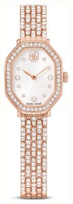 Swarovski Dextera Octagon (23mm) Silver Sunray Dial / Crystal-Set Rose-Gold PVD Stainless Steel Bracelet 5749449